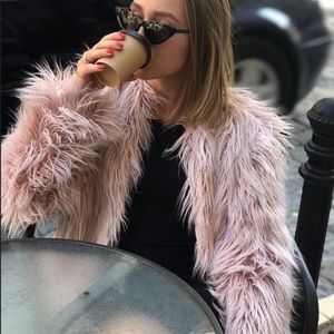 Coat mauve pink shaggy shearling women blazer jacket